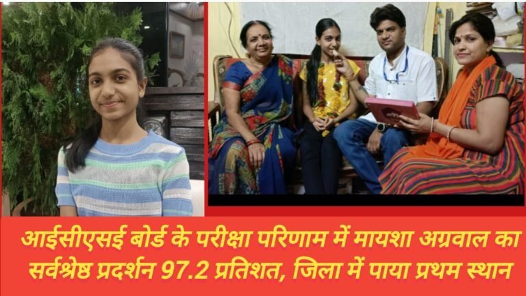 आईसीएसई बोर्ड के परीक्षा परिणाम में मायशा अग्रवाल का सर्वश्रेष्ठ प्रदर्शन 97.2 प्रतिशत, जिला में पाया प्रथम स्थान