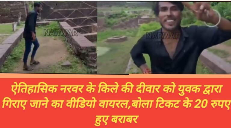 ऐतिहासिक नरवर के किले की दीवार को युवक द्वारा गिराए जाने का वीडियो वायरल,बोला टिकट के 20 रुपए हुए बराबर
