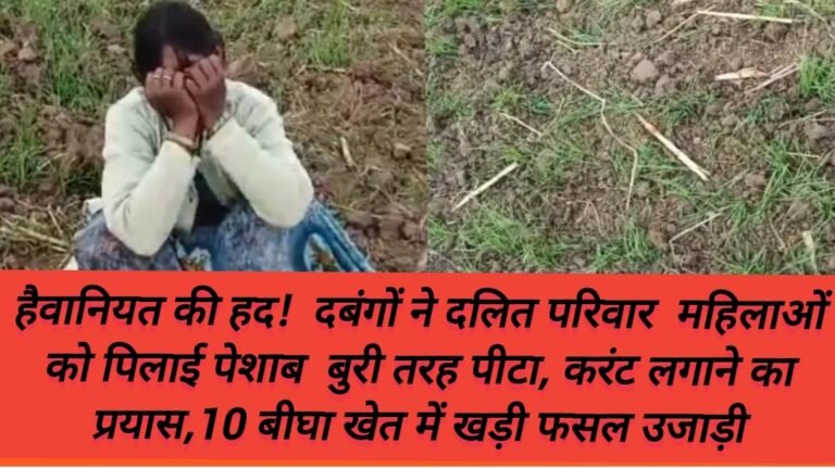 हैवानियत की हद!  दबंगों ने दलित परिवार  महिलाओं को पिलाई पेशाब  बुरी तरह पीटा, करंट लगाने का प्रयास,10 बीघा खेत में खड़ी फसल उजाड़ी