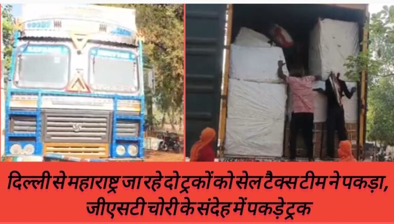 दिल्ली से महाराष्ट्र जा रहे दो ट्रकों को सेल टैक्स टीम ने पकड़ा, जीएसटी चोरी के संदेह में पकड़े ट्रक
